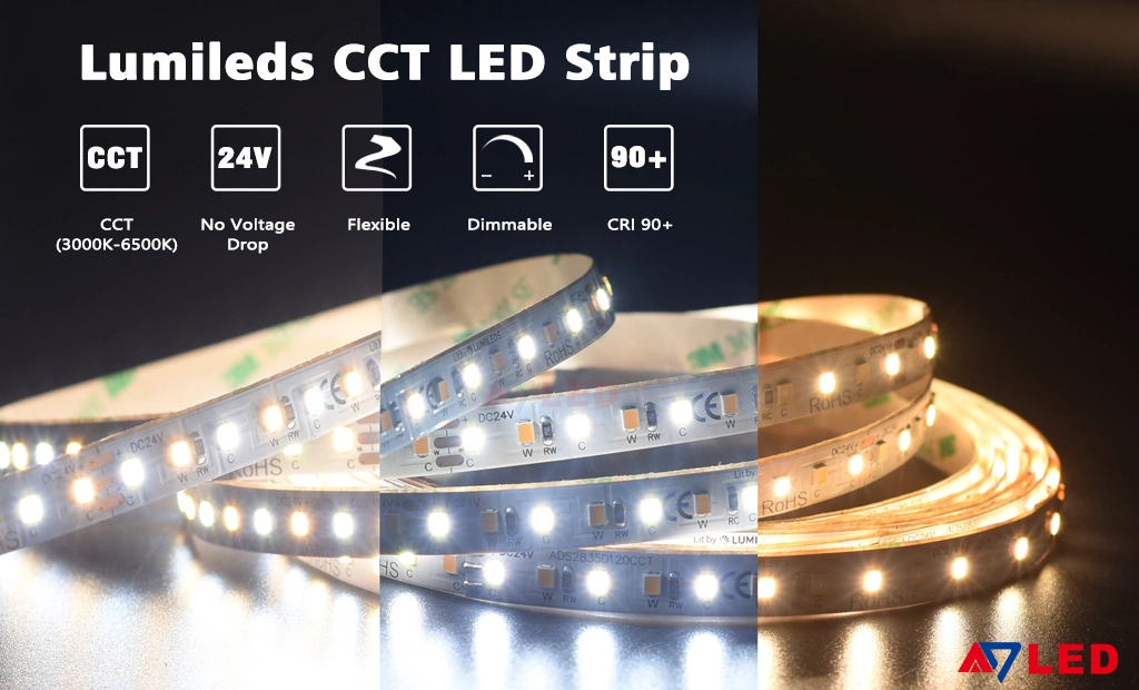 CRI 90 120LEDs/M High Brightness Warm White LED Strip Lights with Remote 24V 3m Double-Sided Tape Tunable LED Strip Lights